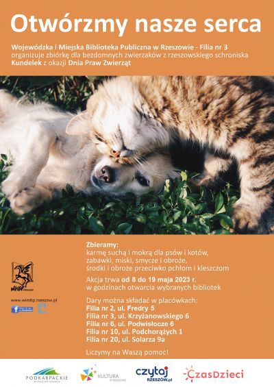 Grafika promująca zbi&oacute;kę dla zwierzak&oacute;w z rzeszowskiego schroniska